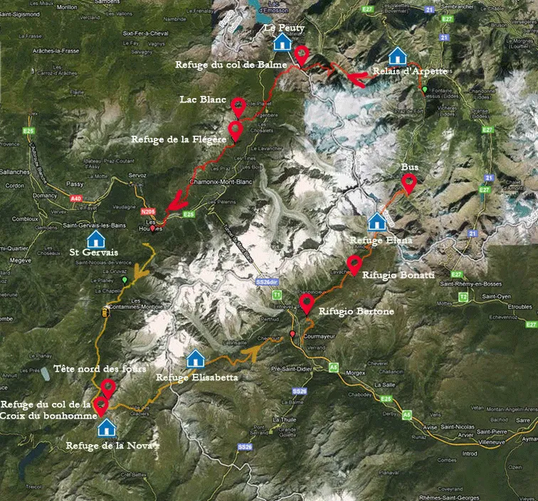 Itinéraire du trek Tour du Mont Blanc